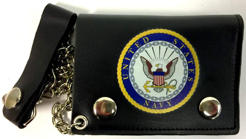 Official LICENSED Navy Circle Seal Tri Fold Leather Wallet