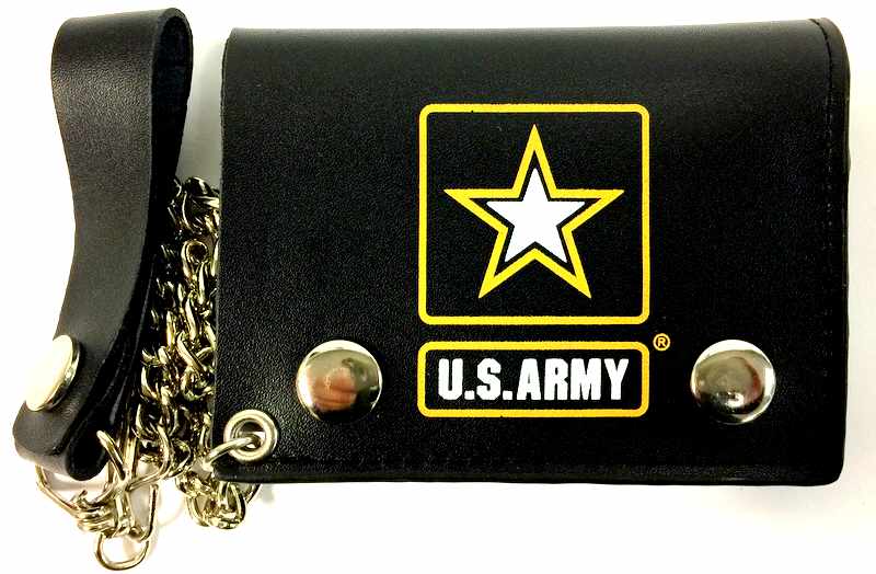 Official LICENSED US Army black star leather chain trifold wallet