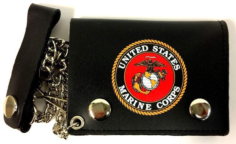 Official Licensed US Marine Trifold LEATHER chain WALLET