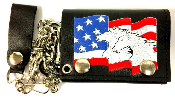 Wholesale Horses on USA FLAG Tri-fold Leather Chain Wallet