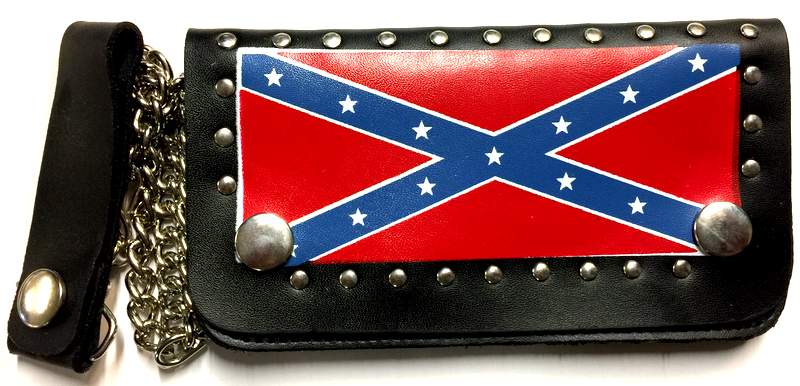 Wholesale Leather BIKER 6.5 inches wallet Rebel Flag with Studs