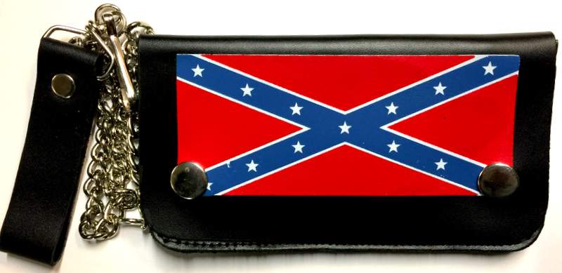 Wholesale Rebel / Confederate Flag LEATHER 6.5inch biker WALLET