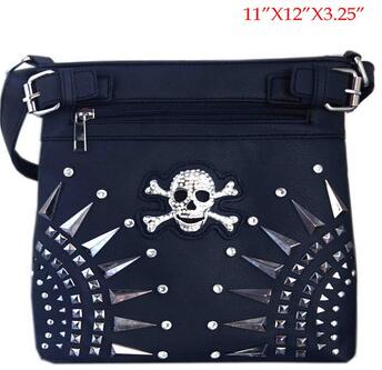 Wholesale Large Sling Purse with Rhinestone SKULL and Studs