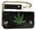 Wholesale Green Marijuana Leaf Leather BIKER wallet with chain