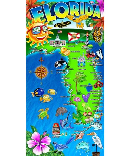 Hot Florida Map Beach TOWEL - (30x60)