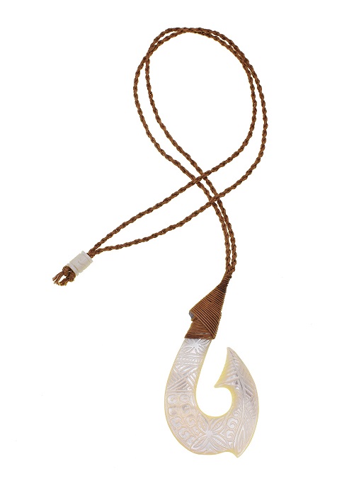 Carved Mother of Pearl Fish Hook Pendant NECKLACE