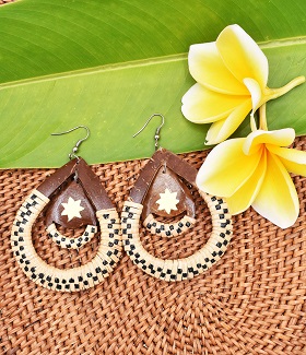 Hand Made Tear Drop Coconut SUN With Rattan Earrings