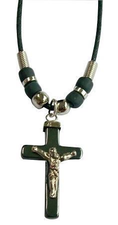 Hematite Jesus Cross PENDANT Necklace