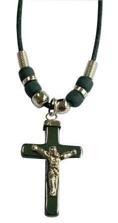 HEMATITE Jesus Cross Pendant Necklace