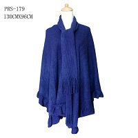 Lady's  Ruffle Edge PONCHO/Scarf (Navy Blue)