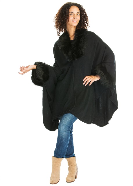 Black Faux Fur Trim PONCHO