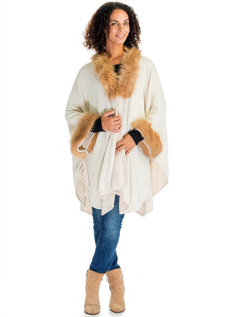 Cream Faux Fur Trim PONCHO