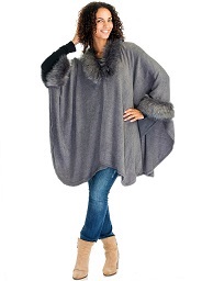 Gray Faux Fur Trim PONCHO