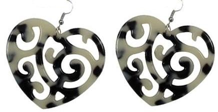 White Heart Shaped Carved Faux Turtle Shell EARRING