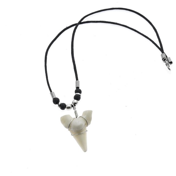 Faux Shark's Tooth With Black Cord NECKLACE.