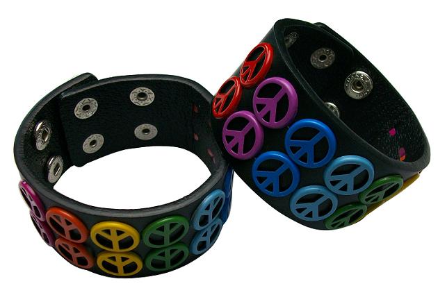 Peace Sign Leather Bracelet