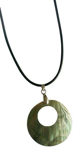 MOP Shell Round Cut Out NECKLACE On Black Cord