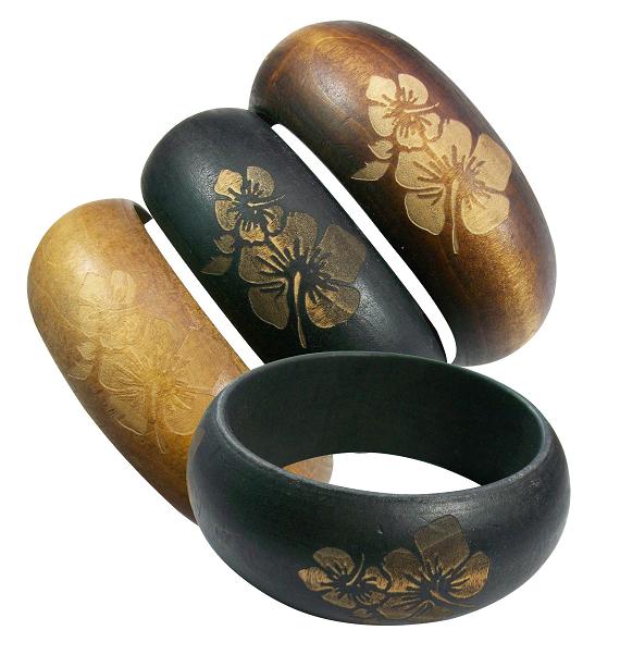 Large Hibiscus Flower Wooden Bangles
