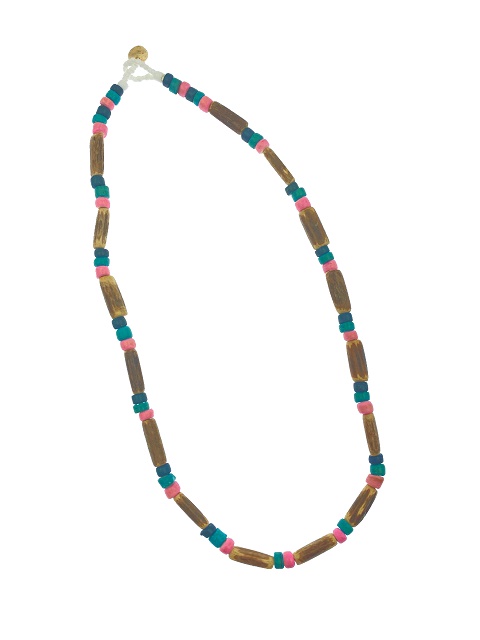 Blue, Turquoise and  Pink Colors Combination Coconut Necklace