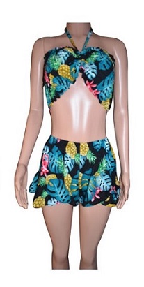 Tropical Print Elastic Top & SHORTS Set