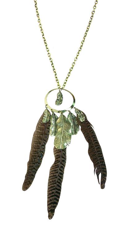 Feather With Leaf Long Necklace.