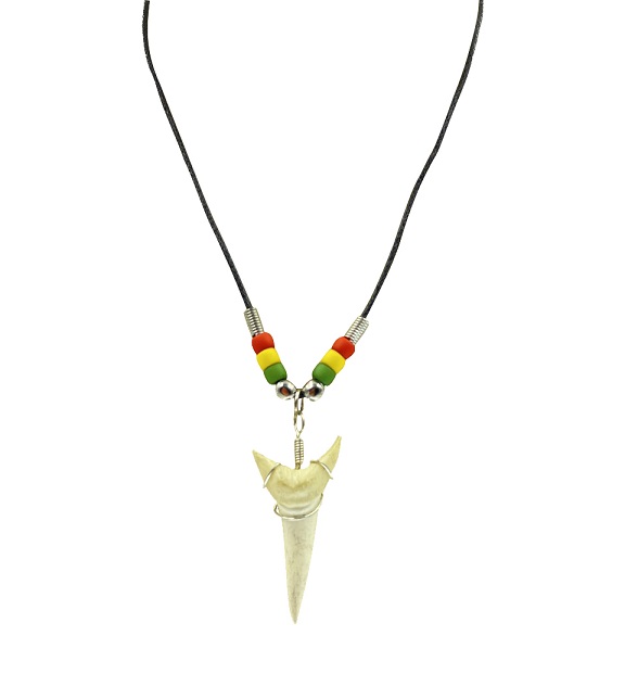 XL Faux Shark's Tooth With Rasta Cord NECKLACE