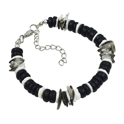 BLACK Coconut With White Clam Shell Bracelet