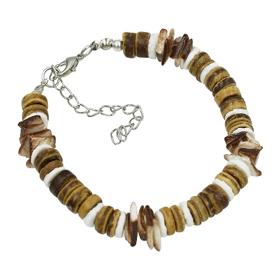 Tiger Coconut With White Clam Shell BRACELET