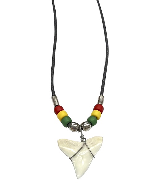 Shark's Tooth Cord NECKLACE - Rasta ( L)