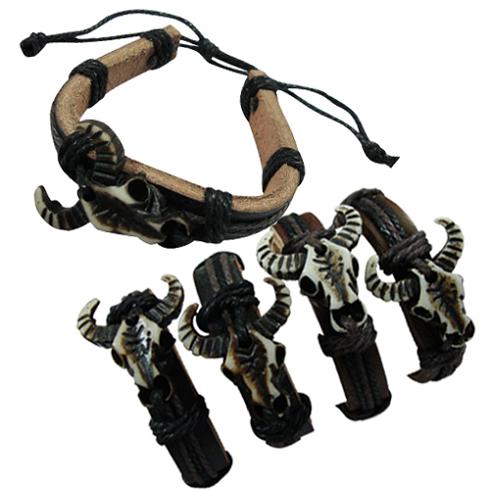 LEATHER Bracelet with Resin Bull Head