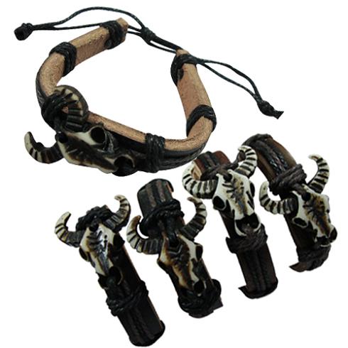 Leather Bracelet with RESIN Bull Head