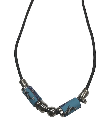 Blue Fimo Killer Whale Print Black Cord NECKLACE (No Pendant)