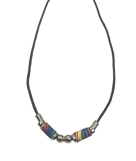 Rainbow Fimo With Black Cord Necklace