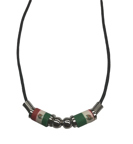 Mexican FLAG Fimo With Black Cord Necklace