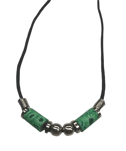 Green Fimo Flower With BLACK Cord Necklace
