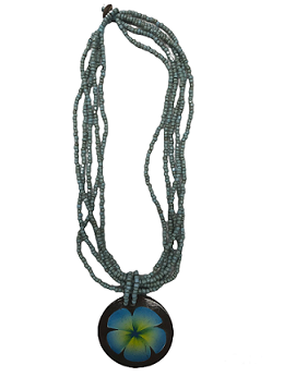 Turquoise Plumeria Coconut Pendant Necklace