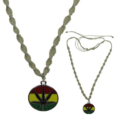 Rasta Style Leaf Hemp Necklace - Round