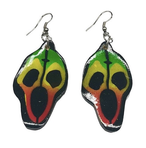 Wooden Scary Face RASTA Earring