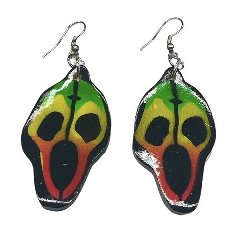 Wooden Scary Face Rasta EARRING