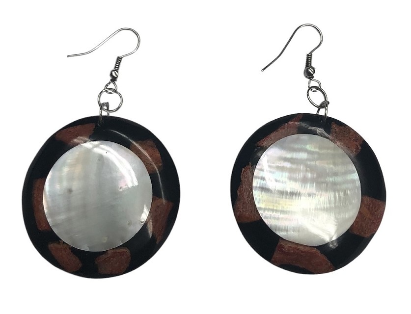 Mother of Peral With RED Coral  Shell Earrings