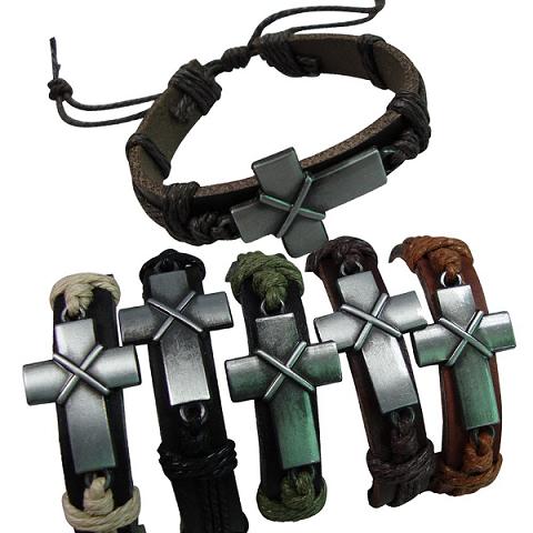 Metal Cross LEATHER Bracelet