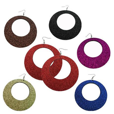 GLITTER Wood Round Earrings - XL Size