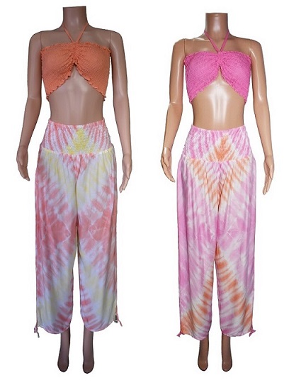 TIE DYE Ladies Long Pants and Elastic Top Set