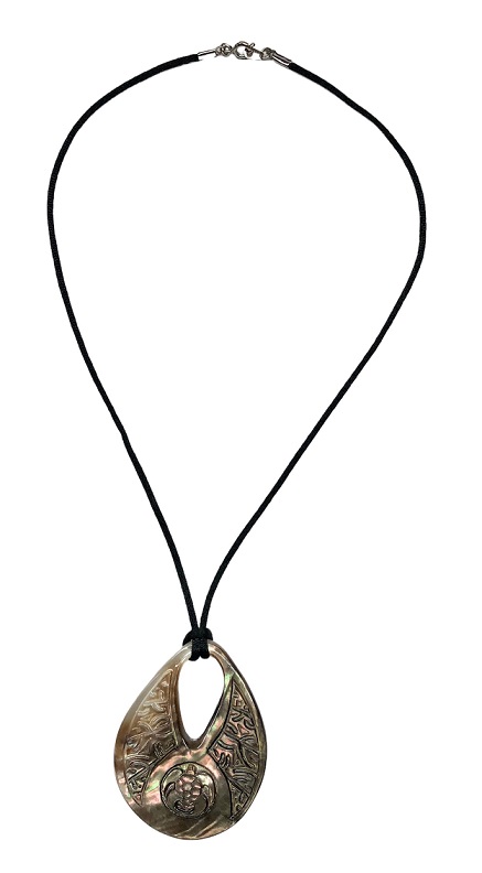 BLACK MOP Oval Shell With Hand Carved Turtle Necklace