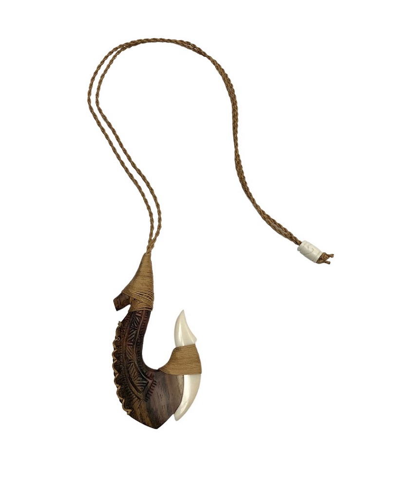 Sono Wood & Bone Fish Hook Pendant NECKLACE.