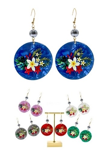 Mix Flower Printed Faux Turtle Shell Earrings