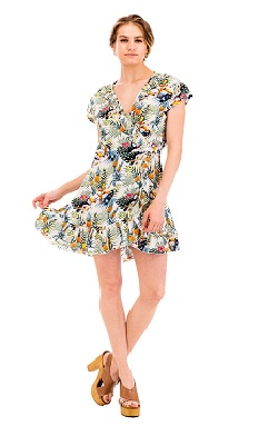 Women's Wrap DRESS With Parrots And Pineapples