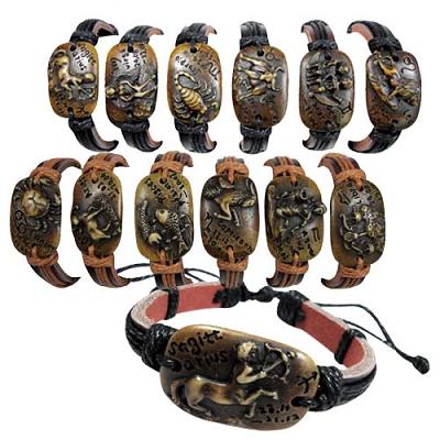 Leather RESIN  Zodiac Pendant  Bracelets