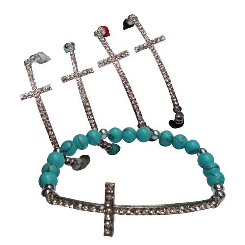 Stone BEADS & Crystal  Cross Stretch  Bracelet