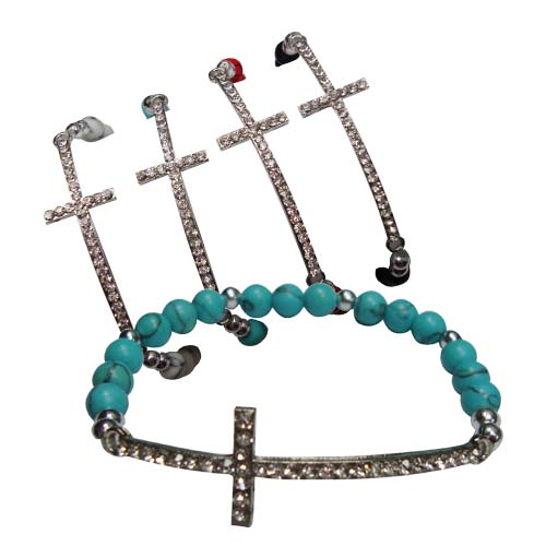 Stone Beads & Crystal  Cross Stretch  BRACELET